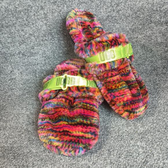 UGG Fluff It Pixelate Slipper Men Size 9 Multicolor Fuzzy Slide Strap - Picture 1 of 8